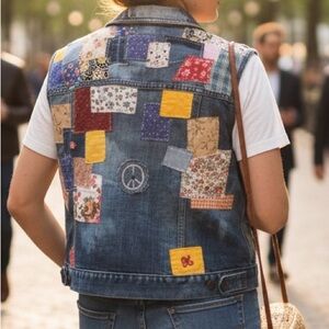 Upcycled Denim Vest XXL | Handmade Patchwork Boho Hippie Vest | One of a Kind